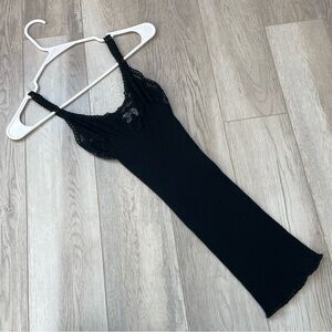 Vintage Wool Tank Top lace ribbed stretchy womens Black (xlarge) dark whimsygoth